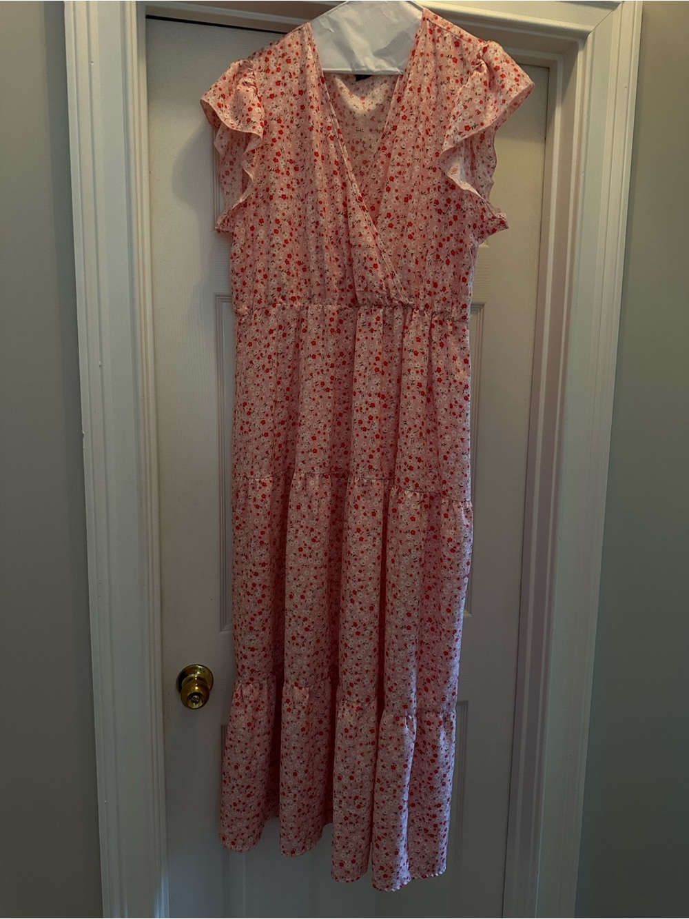 Pink Floral Dress with Ruffle Sleeves